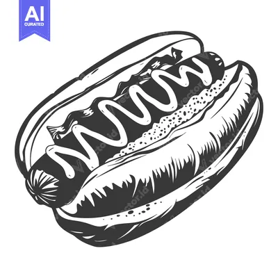 Aset premium populer: A detailed monochrome image of a prepared hot dog sandwich