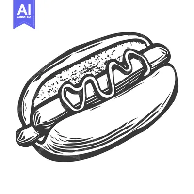 Aset premium populer: A simple line art depiction of a hot dog with toppings