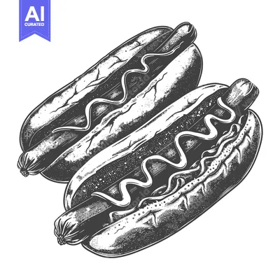 Aset desain premium: Two Delicious Hot Dogs with Mustard Topping