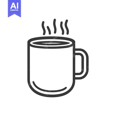 Aset desain premium: A stylized line drawing depicting a hot beverage in a mug