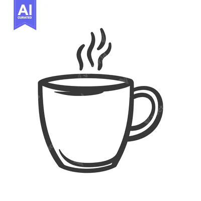 Aset premium populer: A simple black and white drawing of a steaming mug