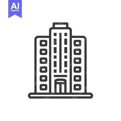 Aset premium populer: Minimalist Building Icon: Modern Architecture with Rounded Windows and