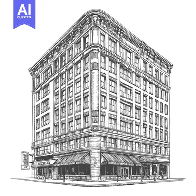 Aset premium populer: A detailed sketch of a grand multistory building