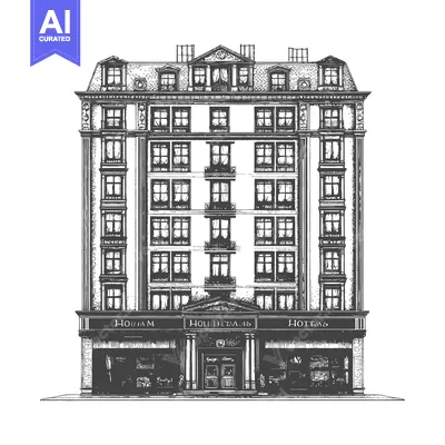 Aset desain premium: Elegant European Style Building Architectural Drawing