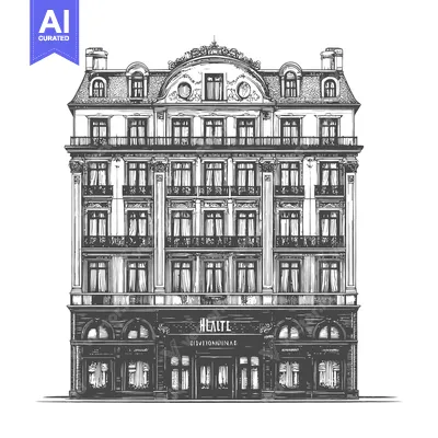 Aset desain premium: Elegant European Style Building Architectural Drawing