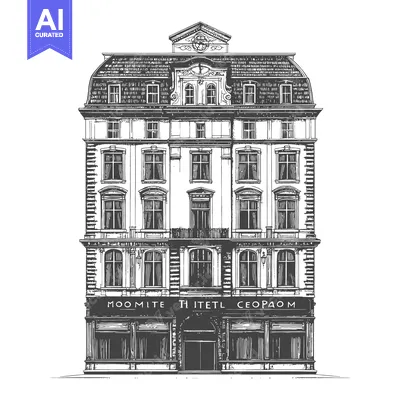 Aset desain premium: Elegant European Style Building Architectural Drawing