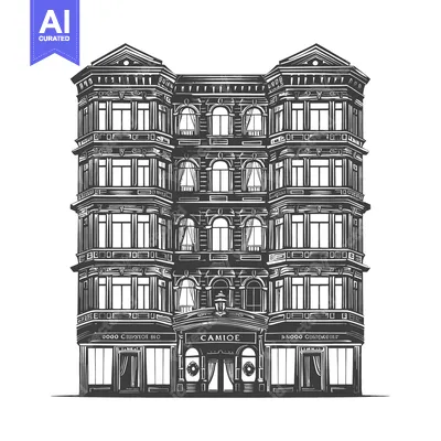 Aset desain premium: Elegant multistory building with ornate architectural details