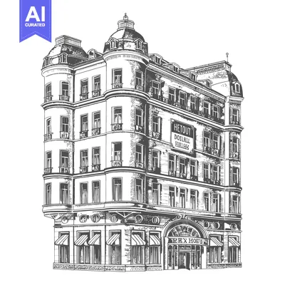 Premium design asset: Elegant European Style Hotel Building Architectural Drawing
