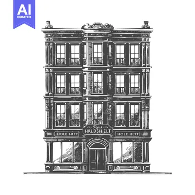 Aset desain premium: Elegant Three Story Building Architectural Drawing