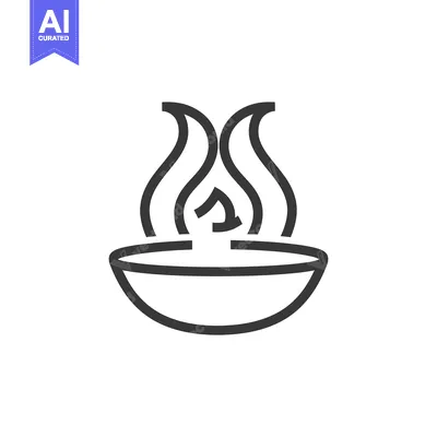 Aset desain premium: A stylized image represents a bowl with burning flames above it
