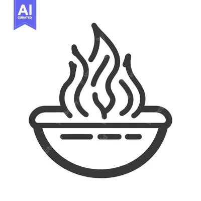 Aset desain premium: A black and white graphic of a bowl with flames rising