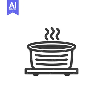Premium design asset: Hot Pot Icon: Steaming Dish on Warmer, Minimalist Line Art