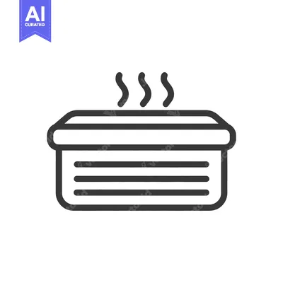 Aset desain premium: Steaming Hot Food Container Icon, Minimalist Line Art Design