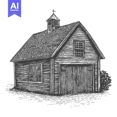 Aset desain premium: Rustic Wooden Barn Building With Gable Roof And Cupola