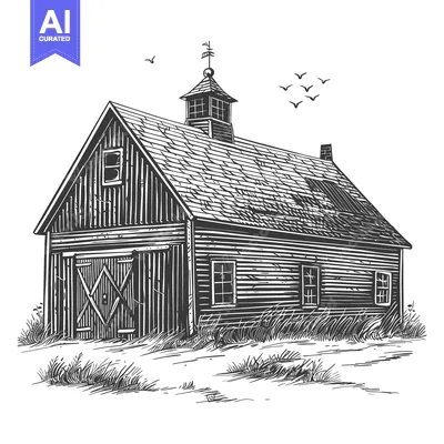Aset premium populer: Rustic Wooden Barn with Weathervane and Birds