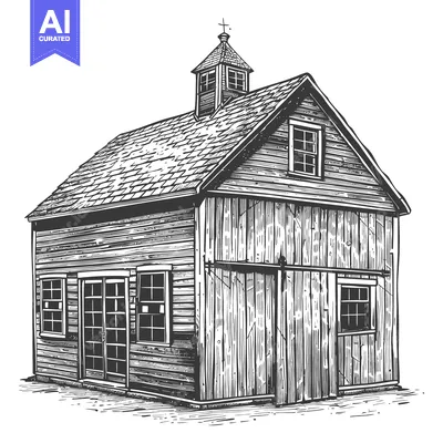 Premium design asset: Rustic Wooden Barn With Gable Roof And Cupola