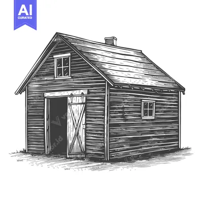 Popular premium asset: Rustic Wooden Barn Building Rural Landscape Sketch