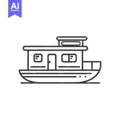 Premium design asset: Minimalist Line Art: Charming Houseboat Illustration on White Backgrou