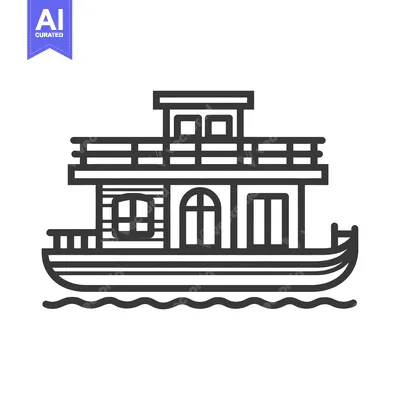 Premium design asset: Minimalist Line Art: Riverboat on Gentle Waves Icon