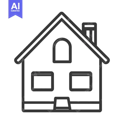 Premium design asset: A simple black line drawing depicting a house with features