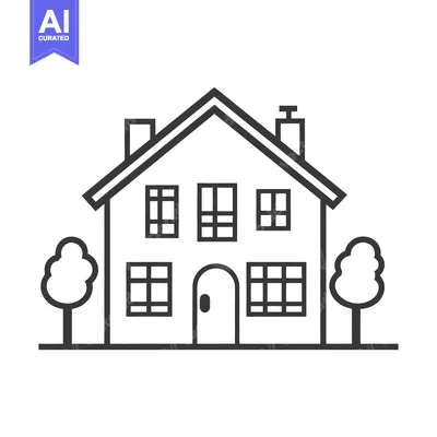 Premium design asset: A simple illustrated line drawing of a residential house and trees