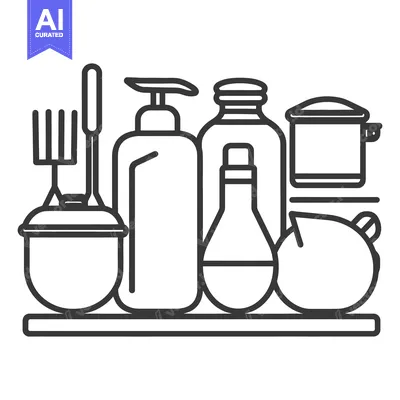 Popular premium asset: Various household items are neatly arranged on a minimalist shelf