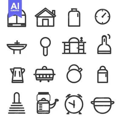 Popular premium asset: Various household icons depicting objects and accessories in black lin