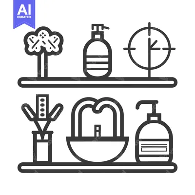 Premium design asset: Bathroom shelf with various toiletries and decorative elements arrange