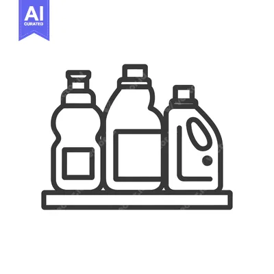 Aset premium populer: Minimalist Line Art: Three Detergent Bottles on Shelf Icon