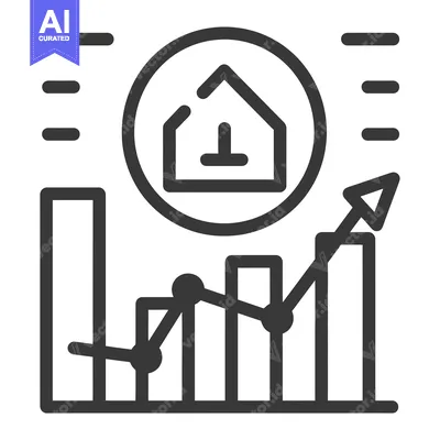 House Icon Inside Circle Above a Bar Graph Showing Growth