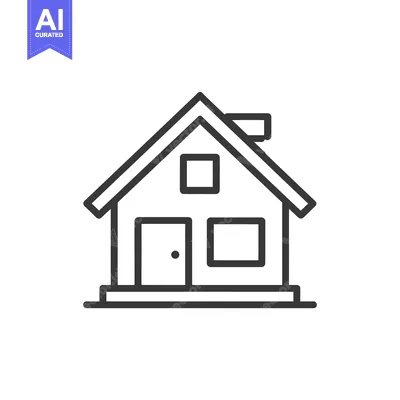 Aset premium populer: Minimalist House Icon with Chimney, Door, and Window in Black Outline