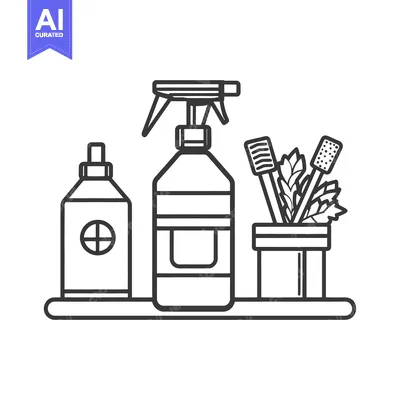 Popular premium asset: Household items including spray bottle and toothbrushes arranged on sh