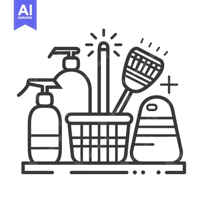 Premium design asset: Illustration depicting various cleaning supplies used for housekeeping