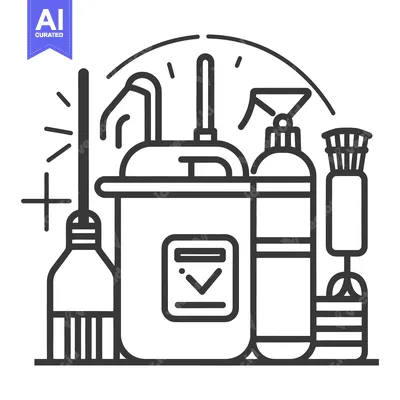 Aset desain premium: Cleaning supplies depicted in a vector graphic illustration design