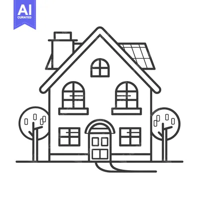 Premium design asset: Simple illustration of a house with trees and solar panels