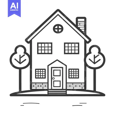 Premium design asset: A Simple Black and White House Design with Trees Nearby