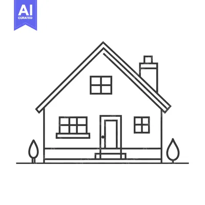 Aset desain premium: A simplistic line drawing of a residential house building
