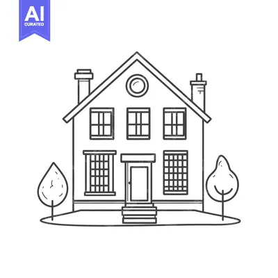 Aset desain premium: A two story house with trees and multiple windows and a door