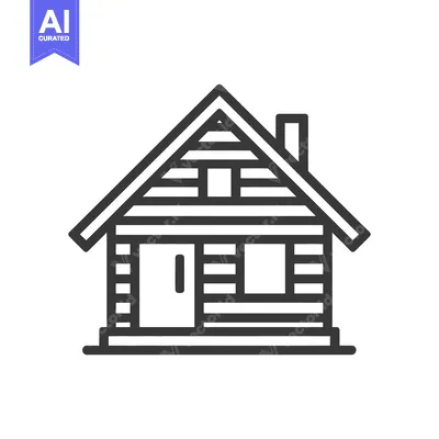 Premium design asset: Minimalist Log Cabin Icon with Chimney and Window Detail