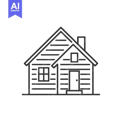 Aset desain premium: Minimalist Cabin Icon: Simple Line Art of a Cozy Home