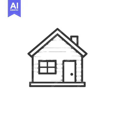 Aset premium populer: Simple House Icon with Textured Lines and Chimney Detail