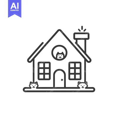 Popular premium asset: House with two cats peeking from windows and door