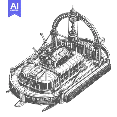 Aset premium populer: A Detailed Drawing Of A Futuristic Steamboat Vessel