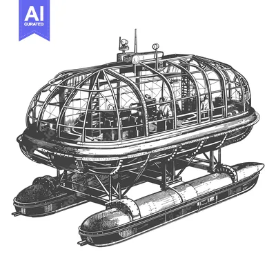 Aset desain premium: Vintage Submersible Vehicle Design Illustration