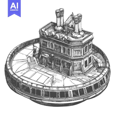 Premium design asset: A brewery building sits atop a circular platform