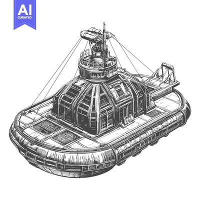 Premium design asset: A detailed drawing of a futuristic hovercraft vessel