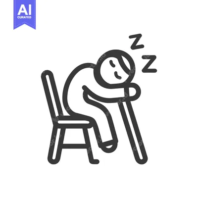 Premium design asset: Exhausted Figure Sleeping on Chair with Zzz Icon, Line Art