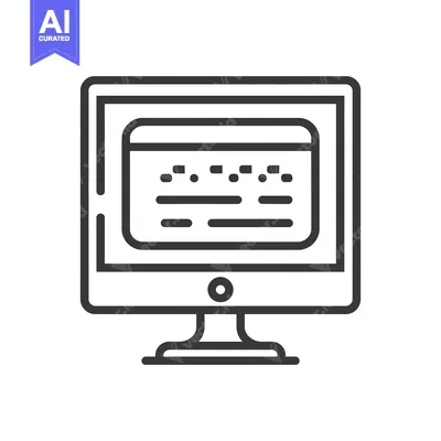 Aset desain premium: Modern Computer Icon with Data Display, Minimalist Line Art Design