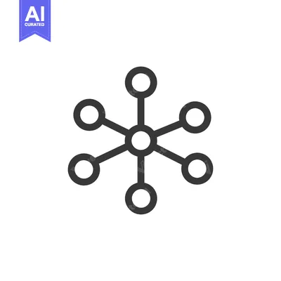Aset desain premium: Minimalist Network Icon: Central Node with Six Connected Circles on Wh