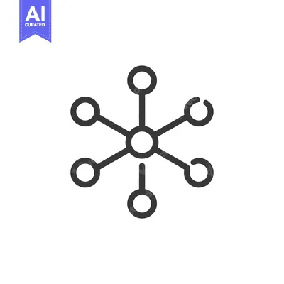 Aset premium populer: Minimalist Network Icon: Central Node with Six Connections, Gray on Wh